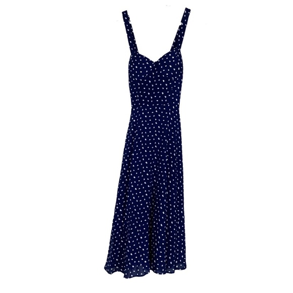 Dresses & Skirts - Sweetheart Neckline Navy Blue Floral Midi Dress